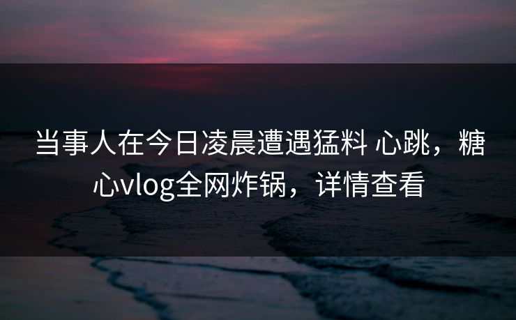当事人在今日凌晨遭遇猛料 心跳，糖心vlog全网炸锅，详情查看