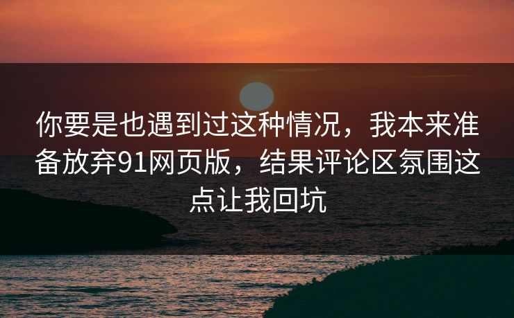 你要是也遇到过这种情况，我本来准备放弃91网页版，结果评论区氛围这点让我回坑